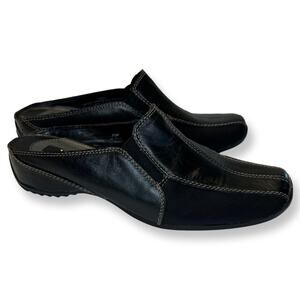 Liz & Co, Black Leather Slip on mules, stitching detail 7.5m